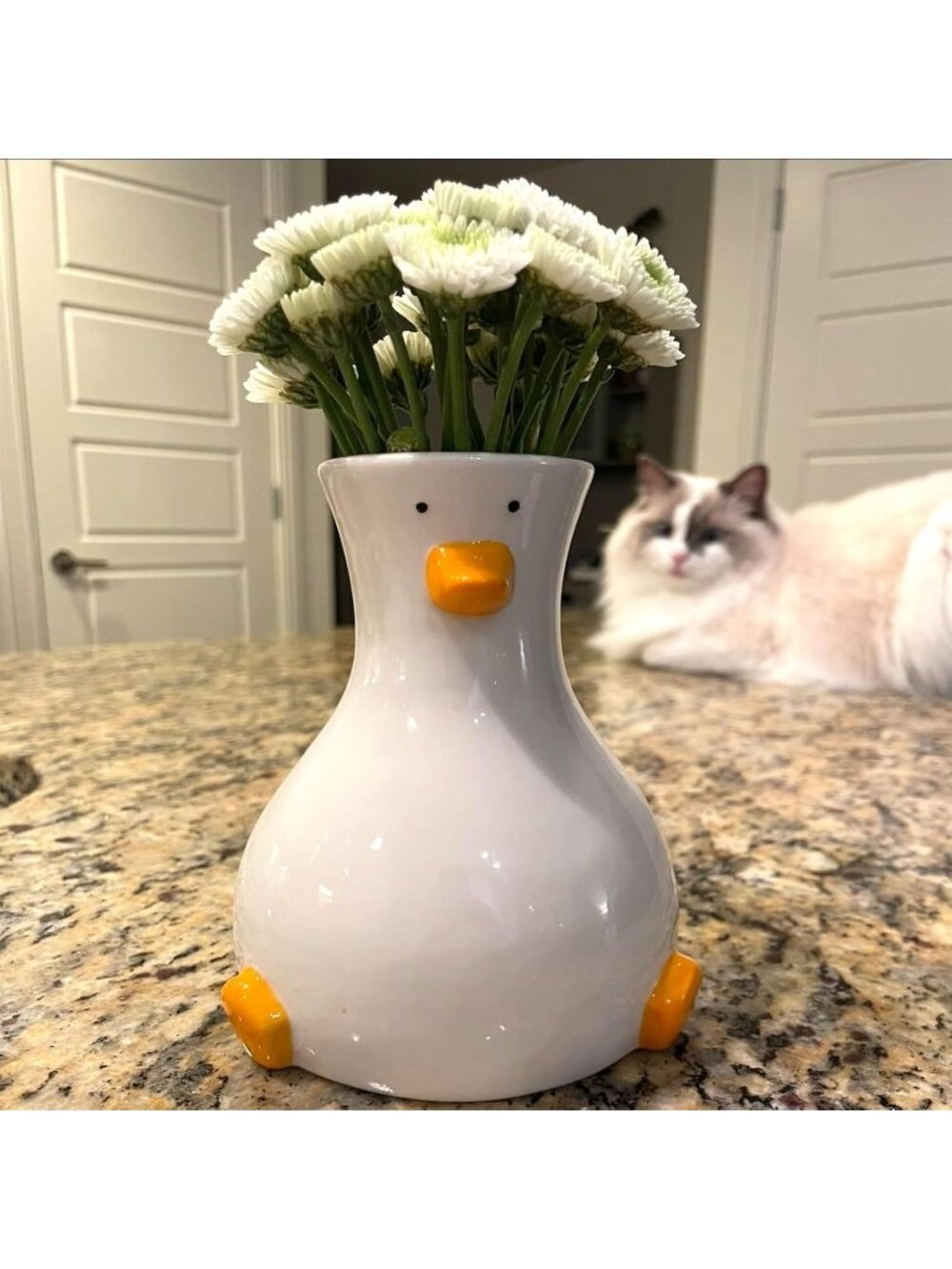 Handcrafted White Duck Vase, Modern Ceramic Goose Decor, Cute Table Centerpiece